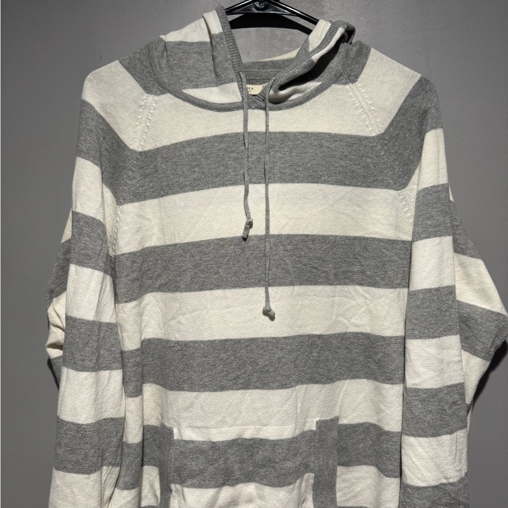 Gray and White Striped Men's Hoodie